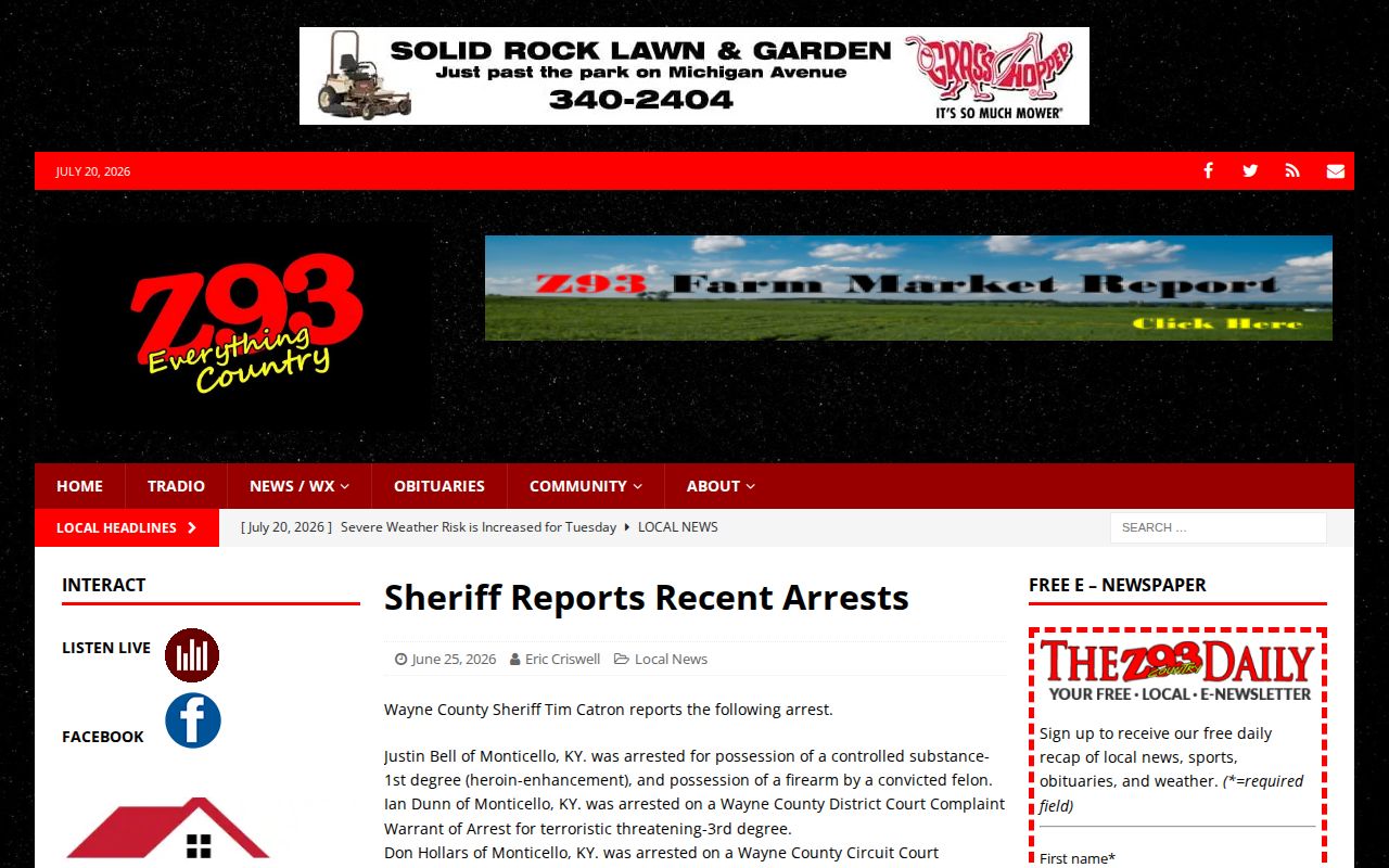 Wayne County same-day bond release report from Z93
