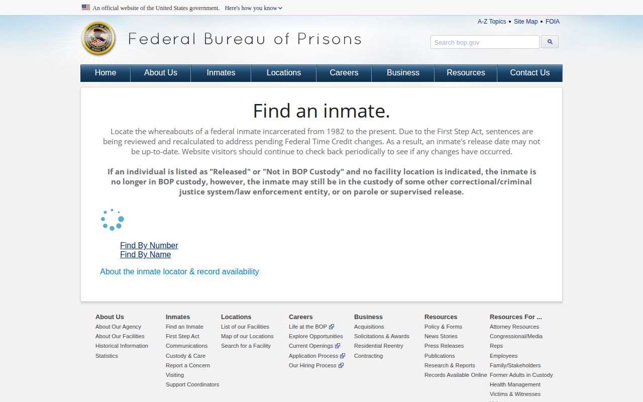 Wayne County released inmate federal Bureau of Prisons locator